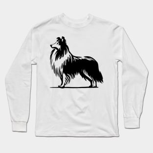 This is a simple black ink drawing of a Sheltie dog Long Sleeve T-Shirt